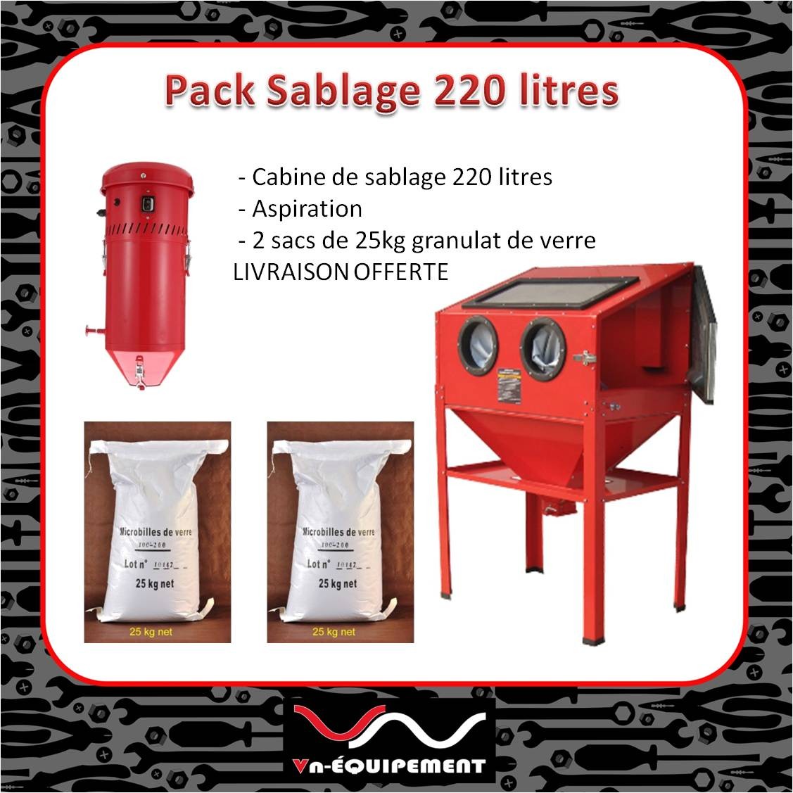 CABINE DE SABLAGE 220L PRESSION 3 à 8 BARS 145 LITRES/MIN (88x57x140cm) ( SABLEUSE) - P2R