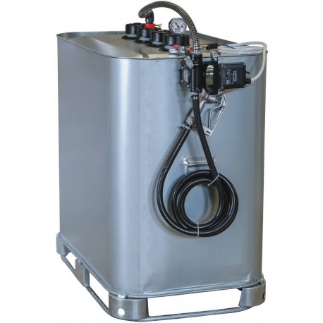 Cuve de ravitaillement gasoil galvanisée 1000L double paroi avec kit pompe à gasoil 12V 56 l/min